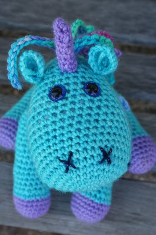 Crocheted Unicorn with Dear Husband's "Fair Maiden"