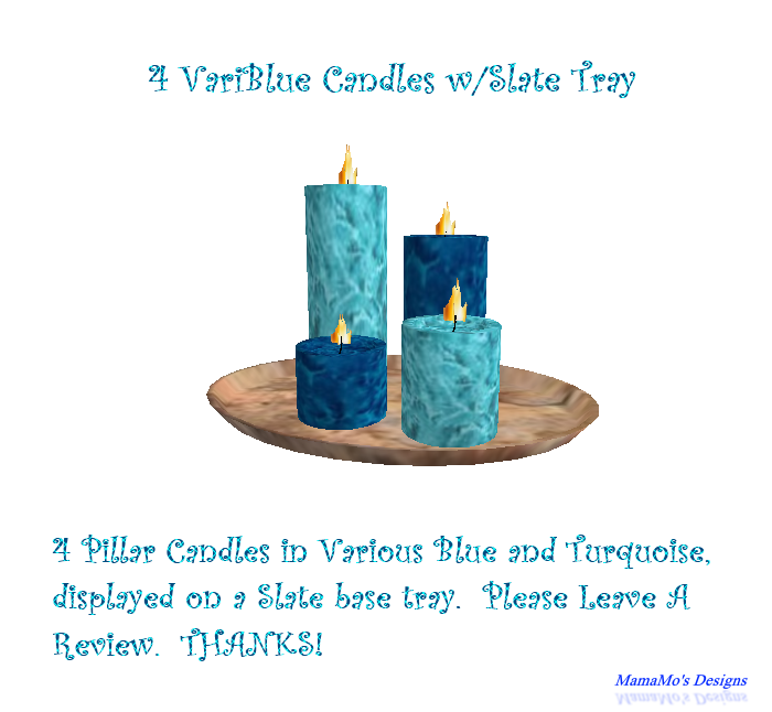 4 VariBlue Candles w-SlatePlate
