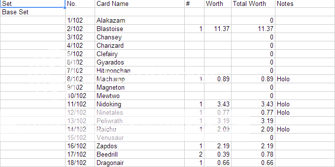 Excel Document to Help Organize and Price Your Cards